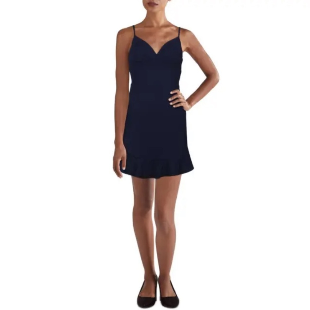 New Bee Darlin Women’s Navy V Neck Flounce Hem Party Mini Dress